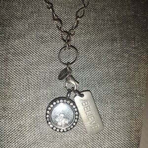 Origami Owl Silver Pendant Necklace with Cross Charm And Believe Charm